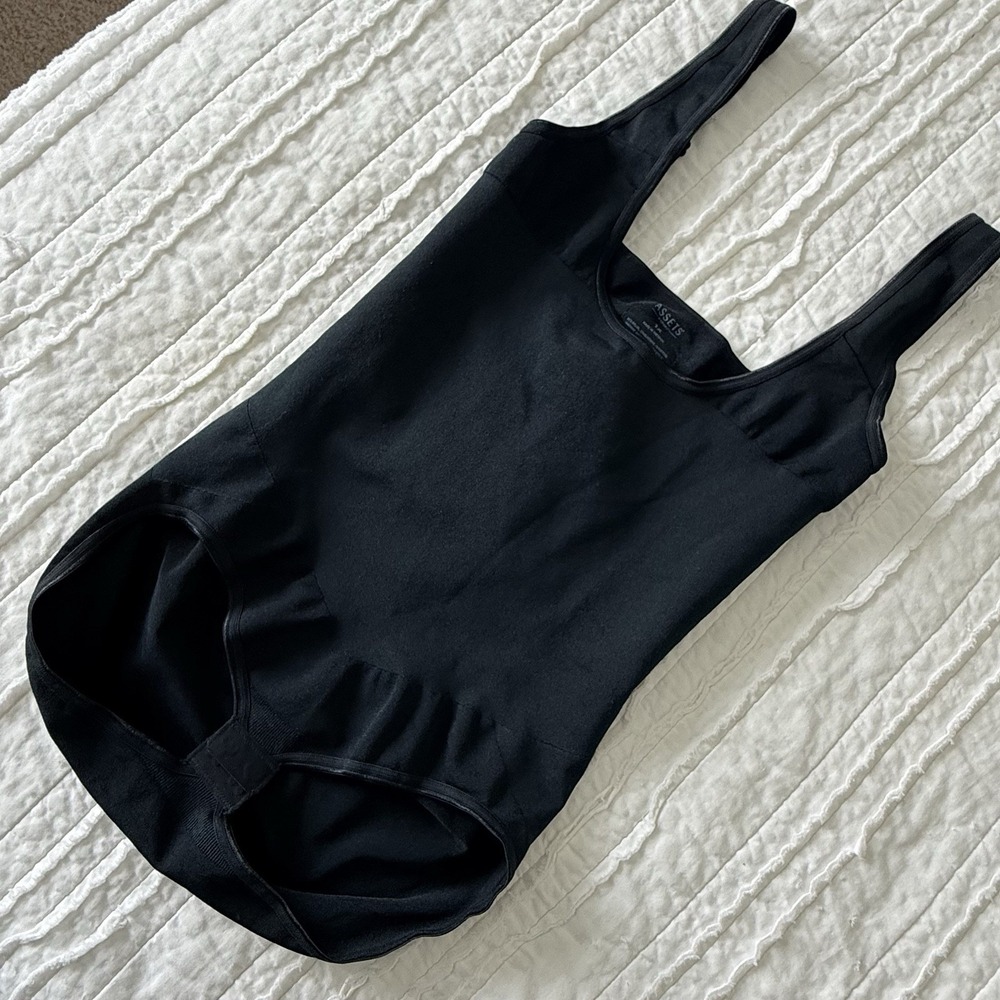 Assets Spanx Womens 1X Black Shaping Open-Bust Panty‎ Bodysuit 10247R